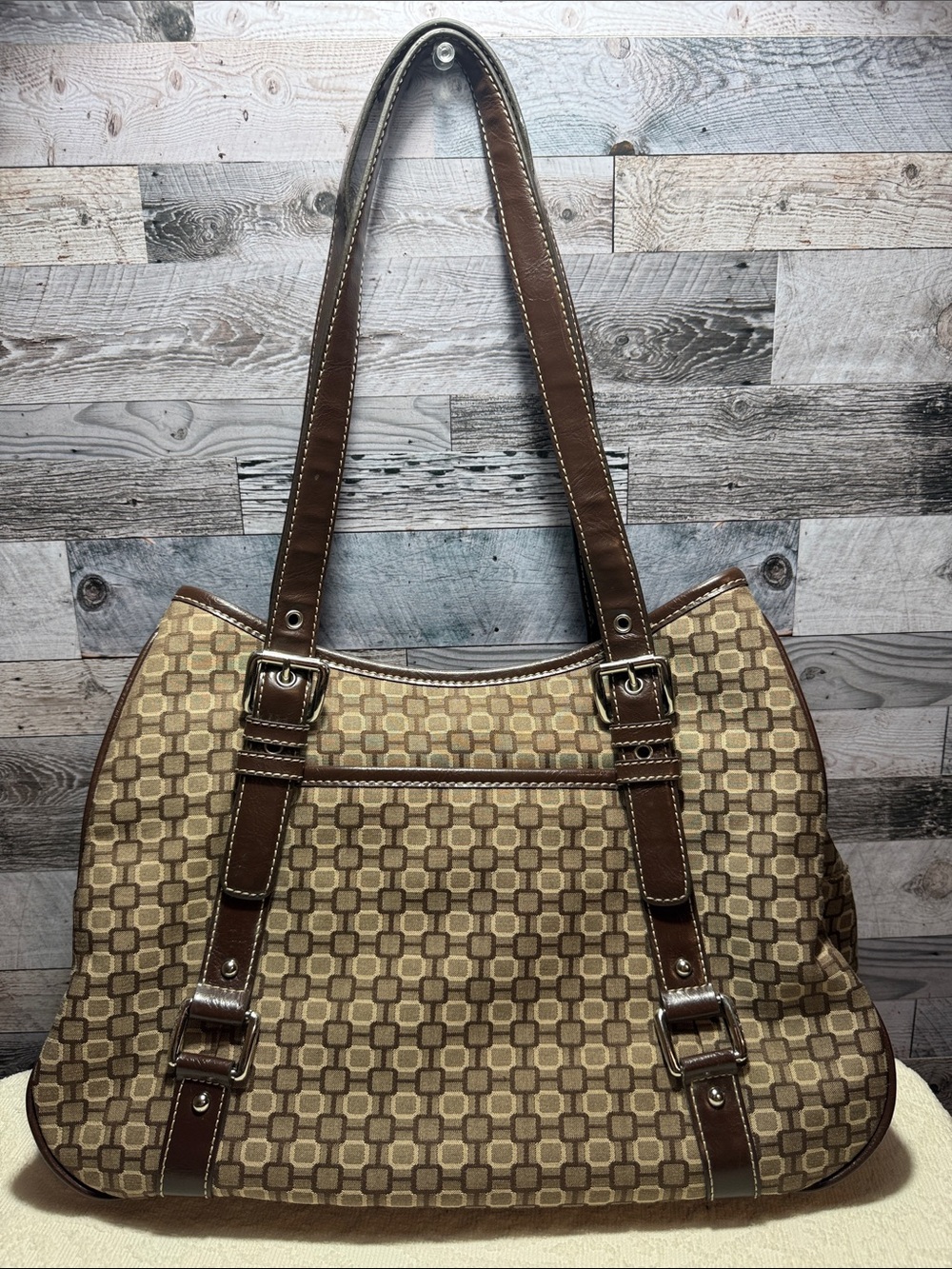 Nine West Classic Brown Patterned Tote Bag